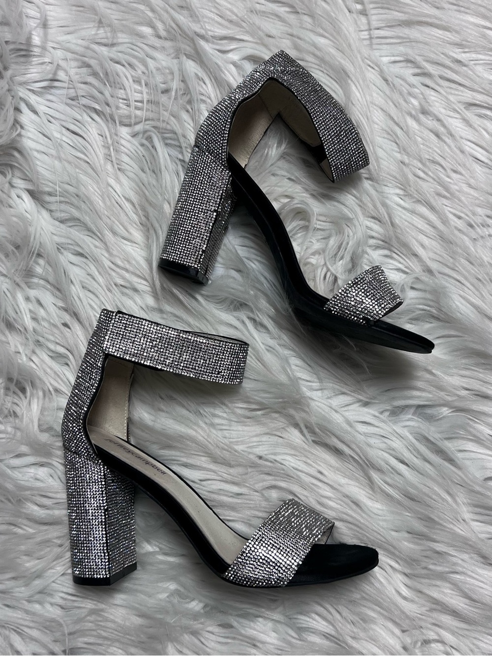 Jeffrey Campbell Lindsay Silver Crystal Block Heel Sandals